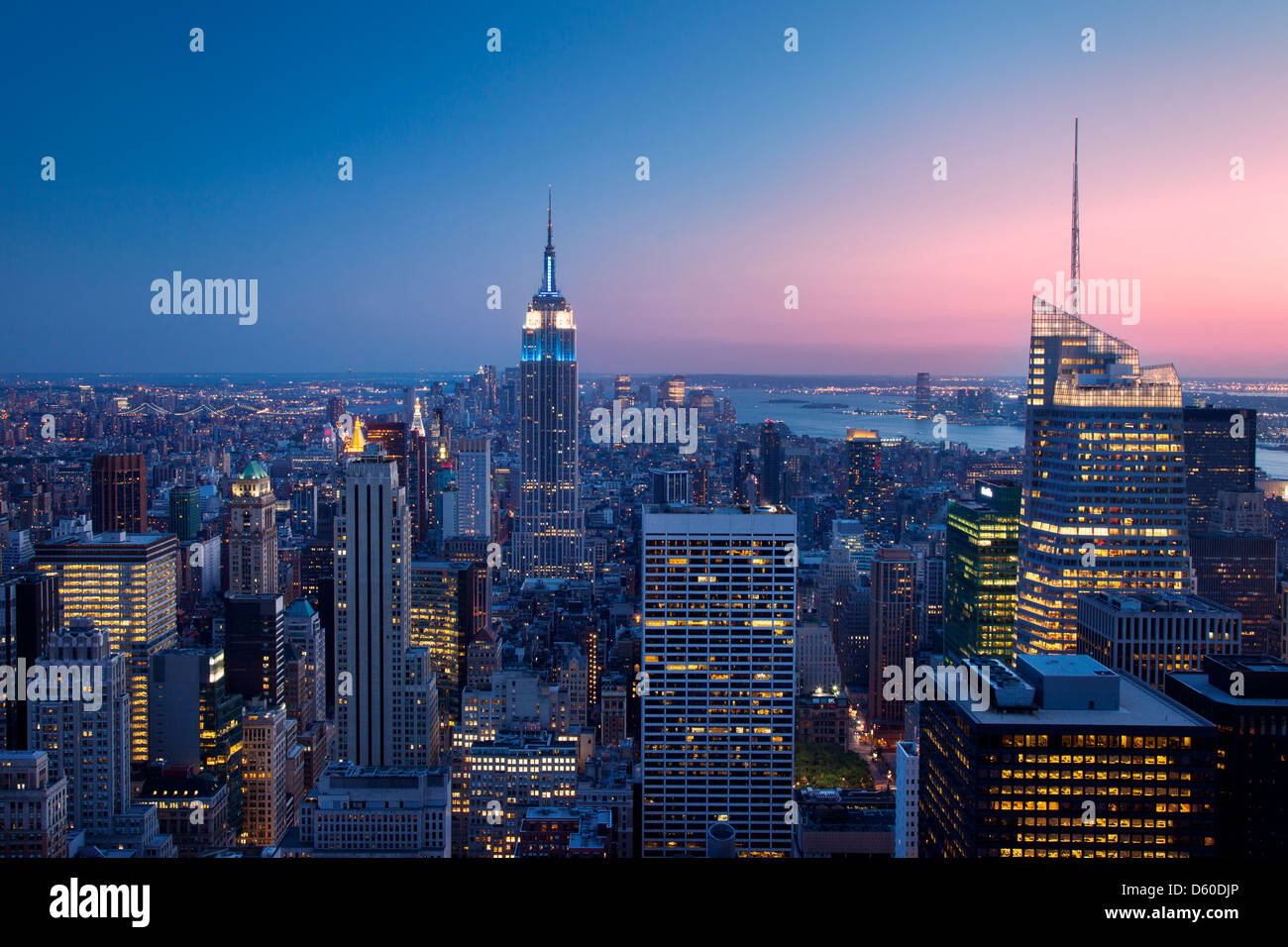 Twilight view over Manhattan, New York City USA Stock Photo