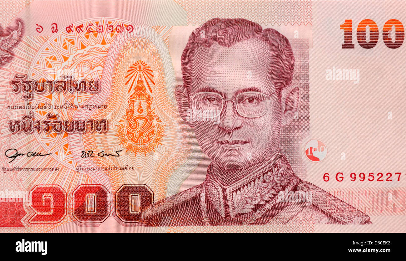 Thailand 100 One Hundred Baht Bank Note Stock Photo