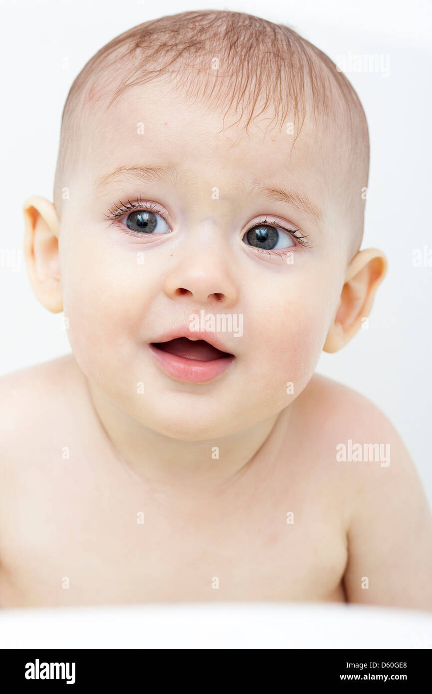 Happy baby boy just after the bath Stock Photo Alamy