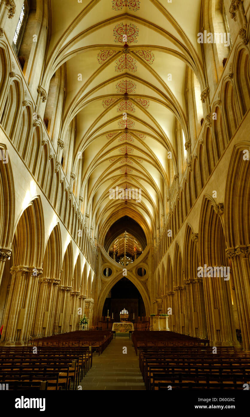 The nave, Wells Cathedral, Somerset, England Stock Photo
