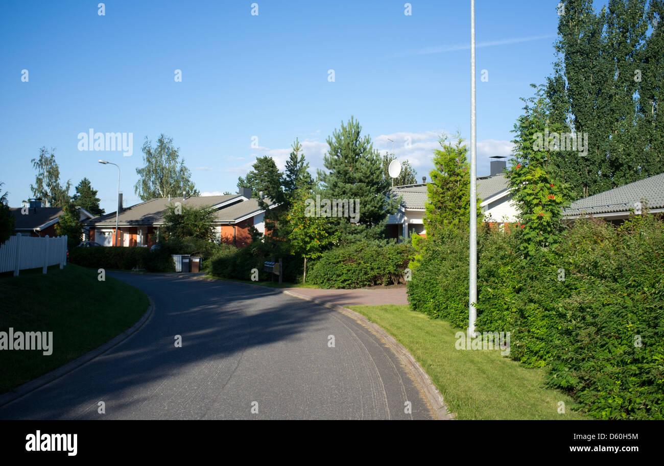 Scene of a suburb and an empty street at Jyväskylä Finland Stock Photo