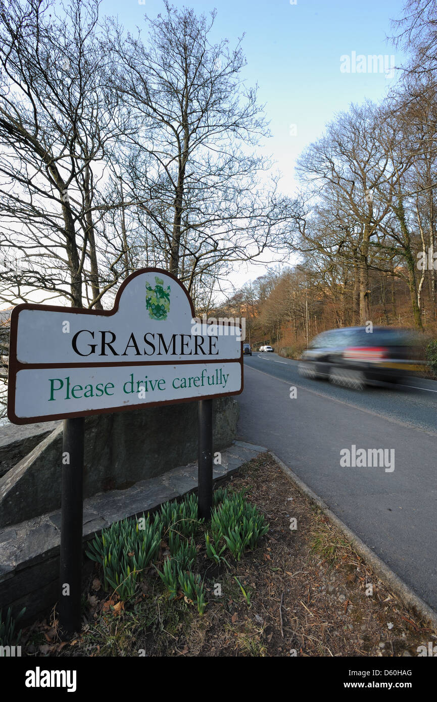 Speeding traffic on the A591 at Grasmere Stock Photo