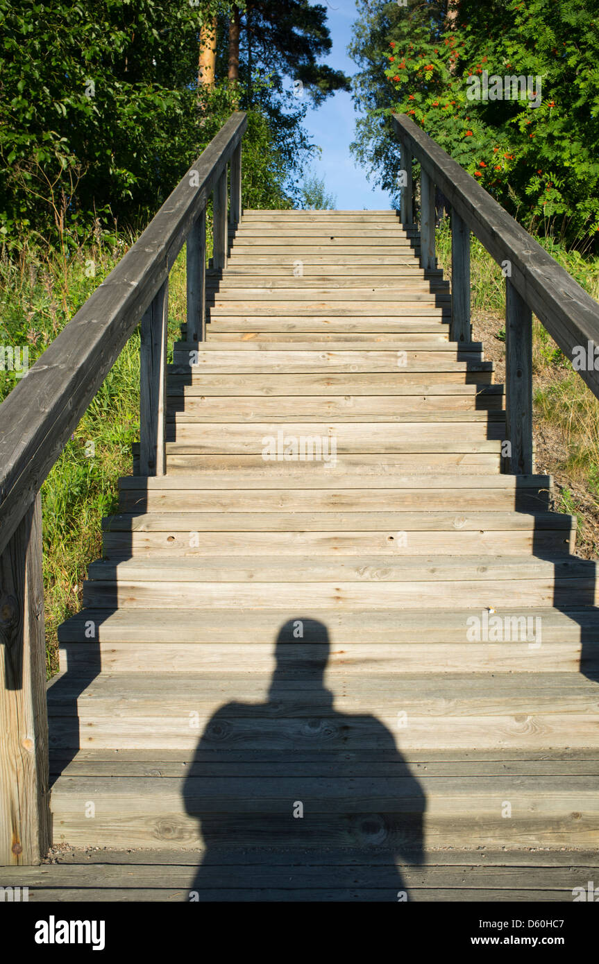Wooden stairs outside , Finland Stock Photo