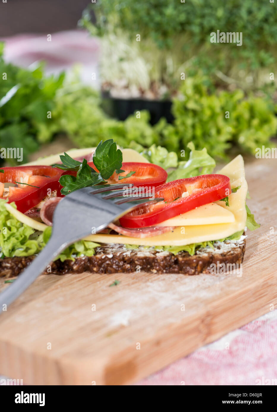 Fresh made salami sandwich cheese hires stock photography and images