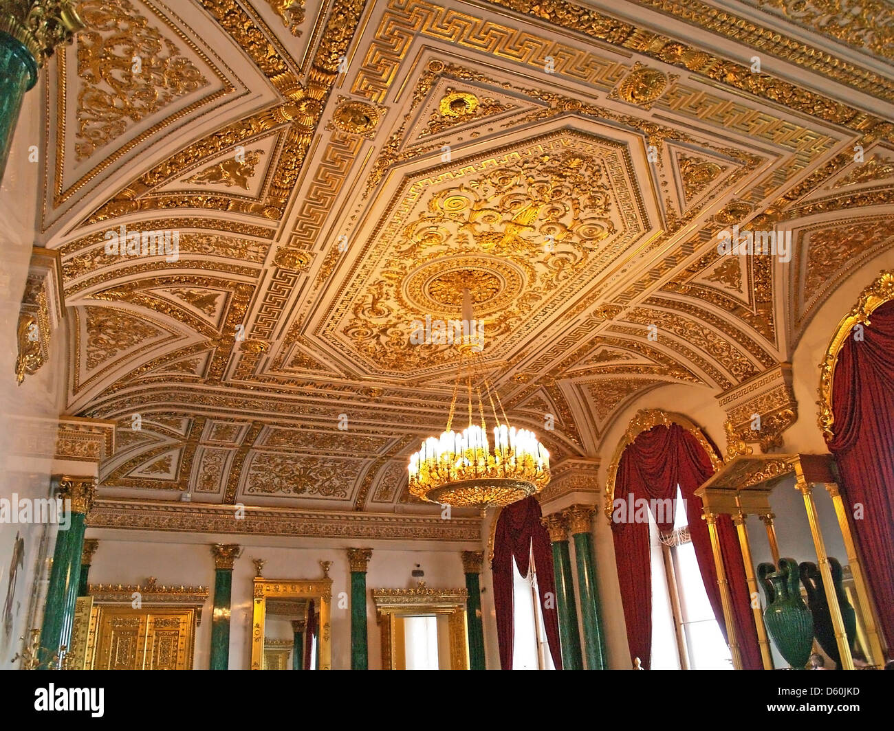 The gold ceiling of the Malachite Hall, Hermitage Museum,Saint