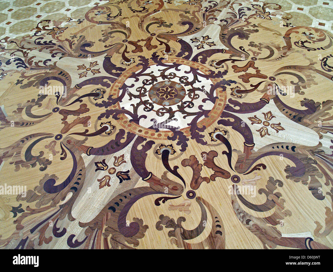 Inlaid wood parquet floor, Hermitage Museum,Saint Petersburg Stock Photo