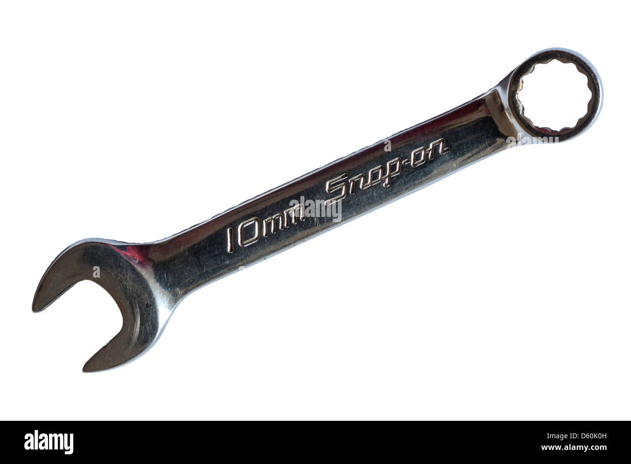 A Snap-on 10mm ring and open ended spanner on a white background Stock Photo