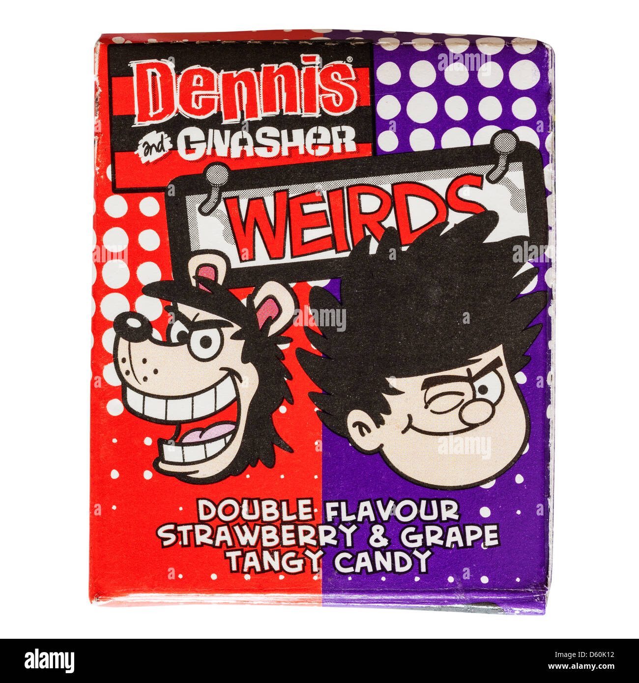 A packet of Dennis and gnasher weirds candy on a white background Stock Photo