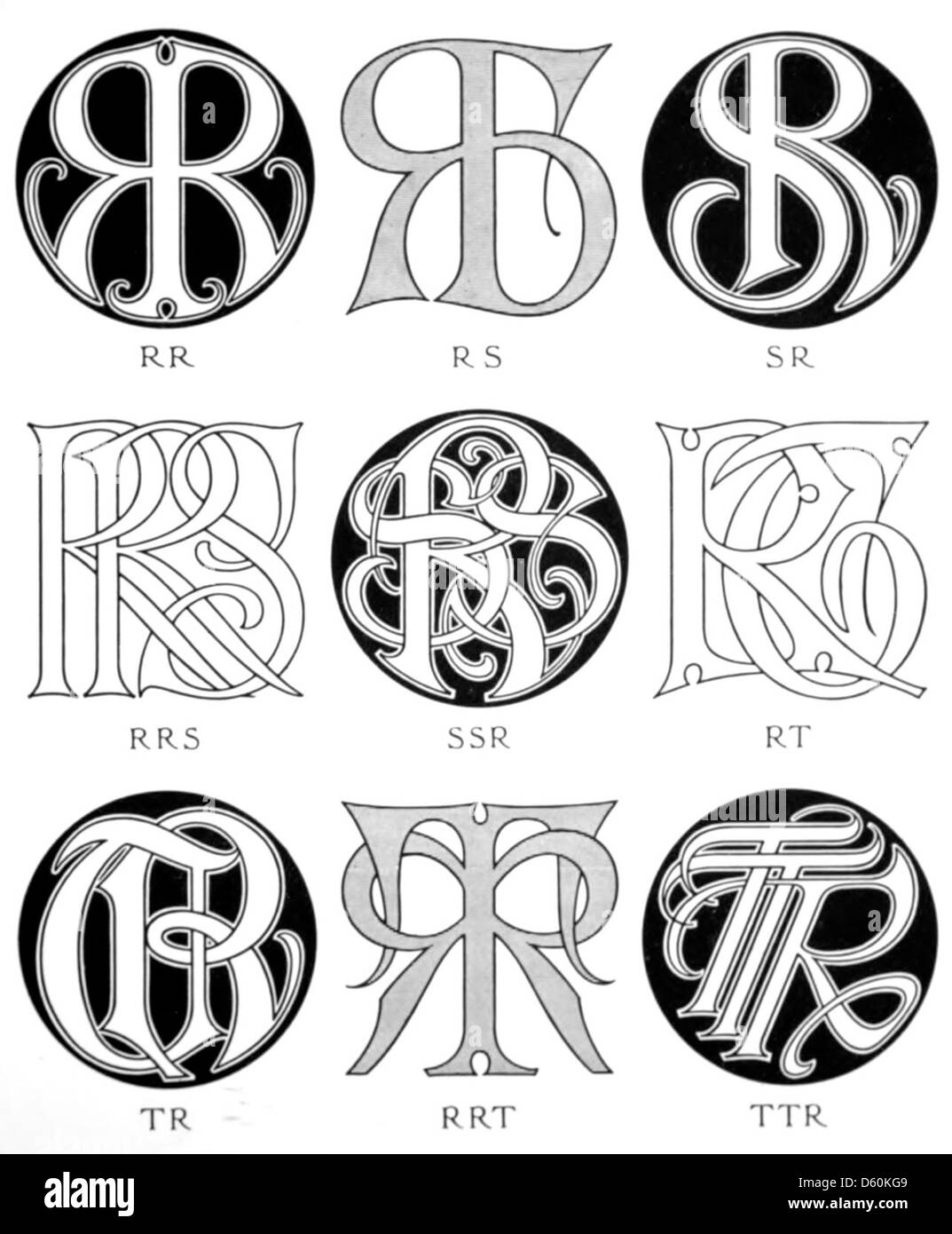 An illustration of monograms and ciphers from a 1906 typography book ...