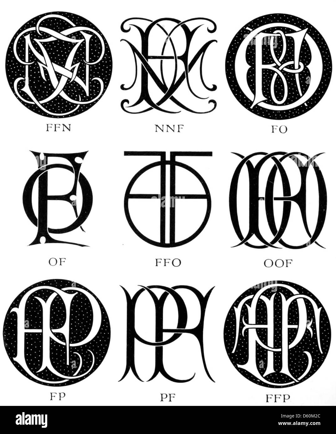 A 1906 guide on monograms and ciphers, featuring detailed examples of ...