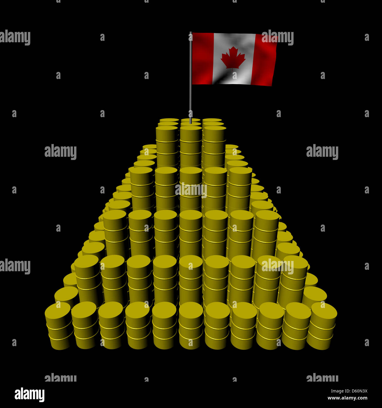 Stack of oil barrels with Canadian flag illustration Stock Photo