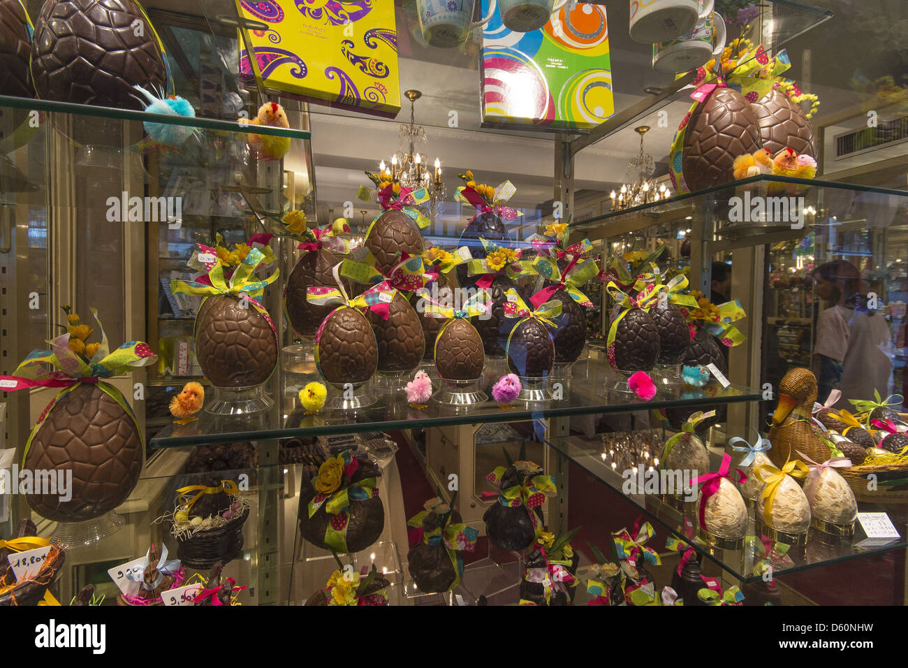 Chocolate Easter eggs on display at Daranatz Chocolatier confiseur shop