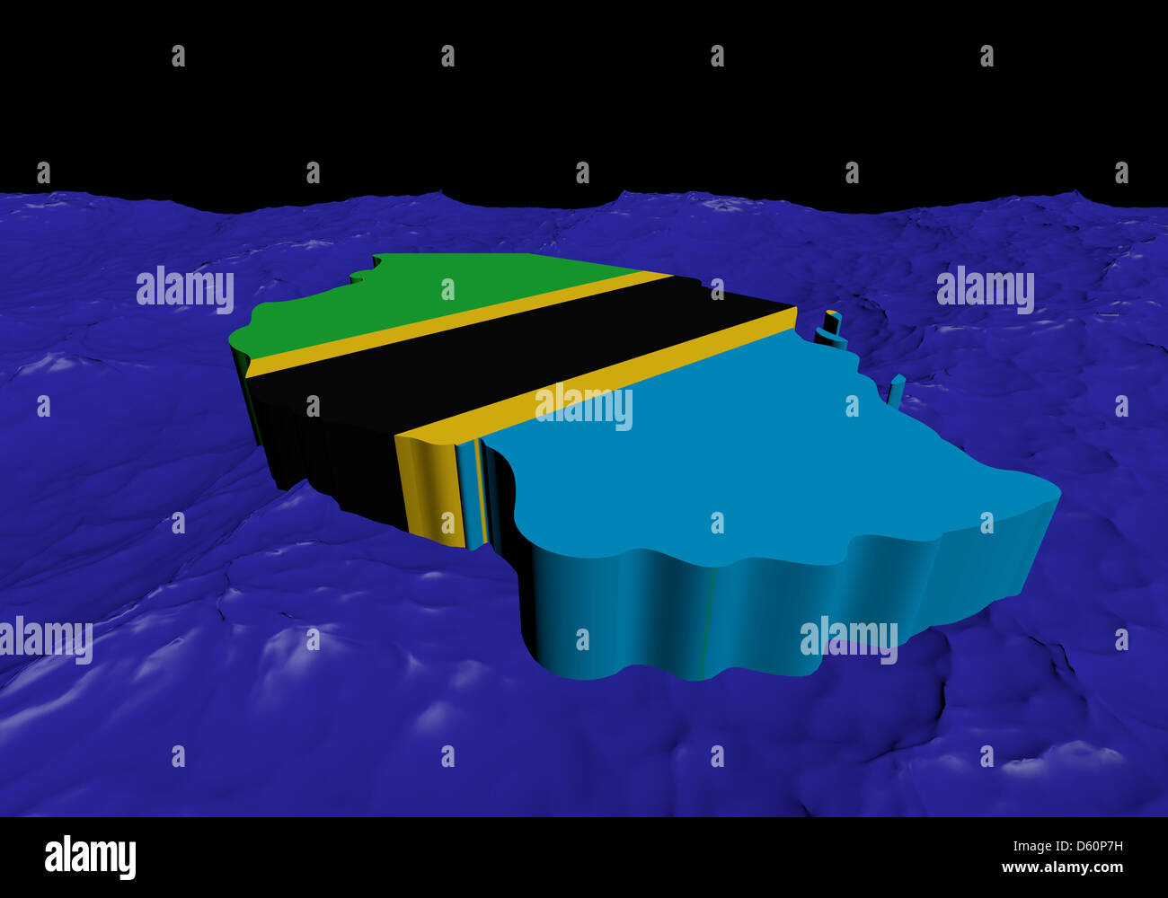 Tanzania map flag in abstract ocean illustration Stock Photo - Alamy