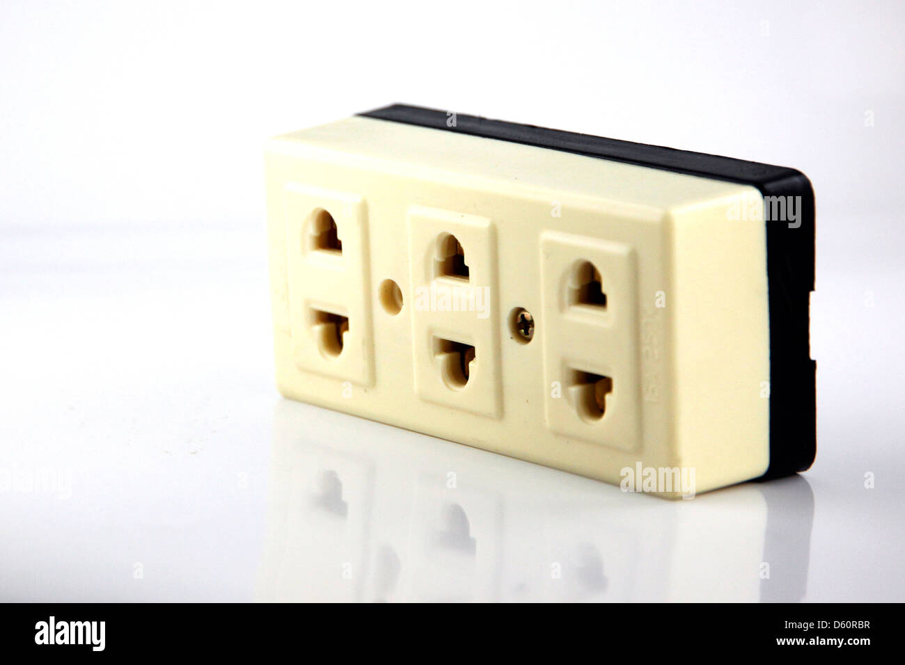 Power Plug of a three pin plug socket. Stock Photo