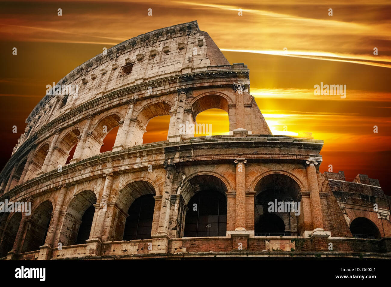 Roman colosseum at sunrise Stock Photo