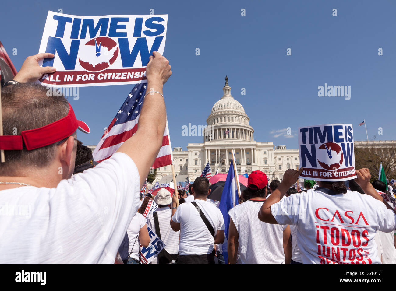 Thousands of immigration reform advocates rally on Capitol Hill to demand long-term path to citizenship for 11 million illegal immigrants living in the US Stock Photo