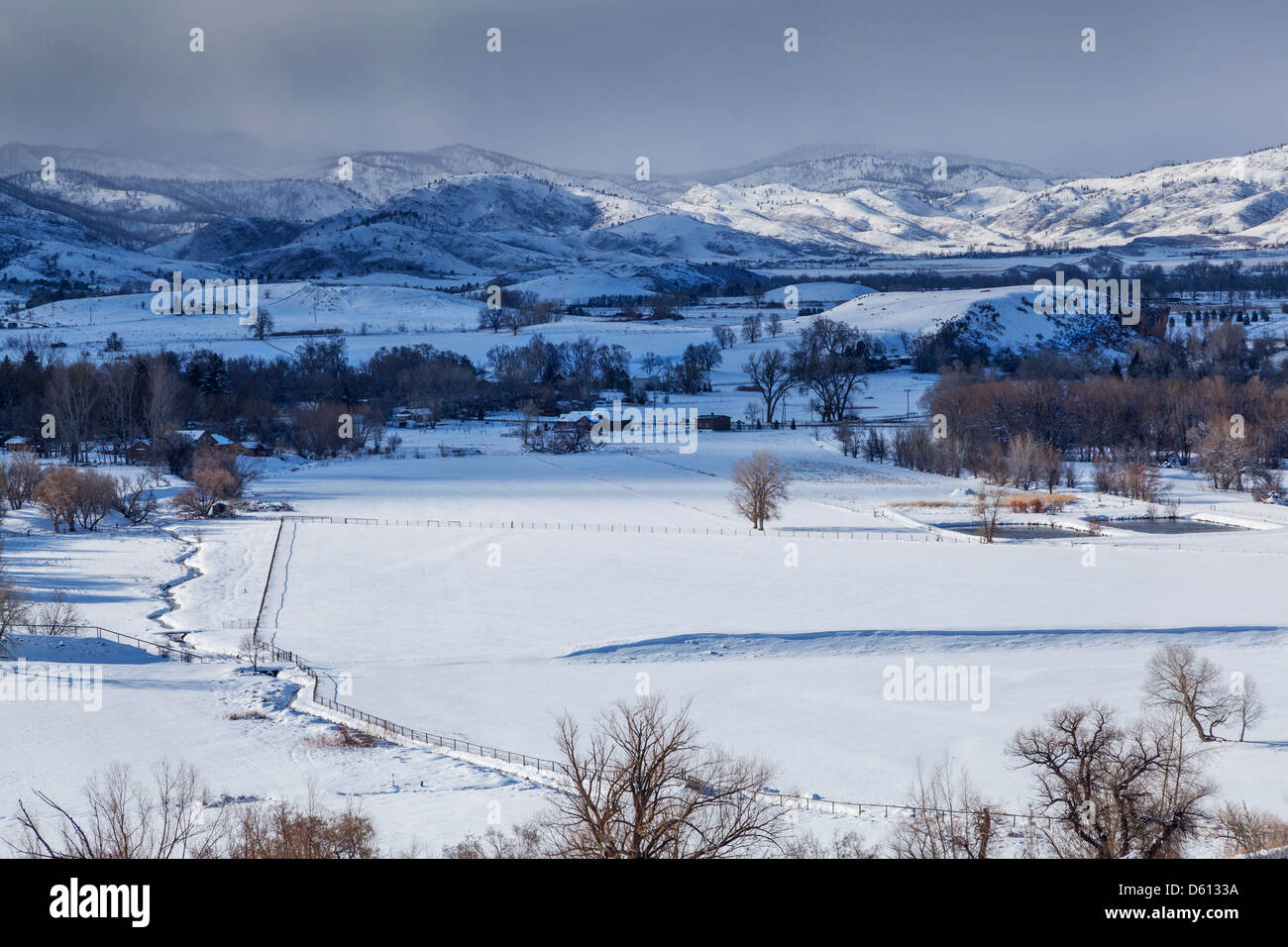 winter storm casting a shadow on a valley in Rocky Mountains - Pleasant Valley, Belvue near Fort Collins, Colorado Stock Photo
