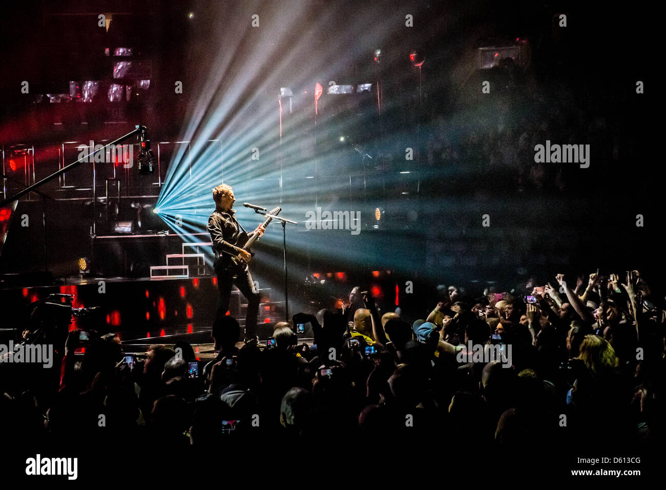 Toronto, Ontario, Canada. 10th April 2013. Lead guitarist/singer of English rock band Muse, MATTHEW BELLAMY on stage of Air Canada Centre in Toronto (Credit Image: Credit:  Igor Vidyashev/ZUMAPRESS.com/Alamy Live News) Stock Photo