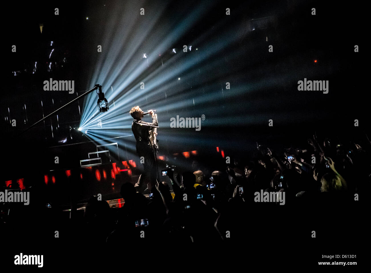 Toronto, Ontario, Canada. 10th April 2013. Lead guitarist/singer of English rock band Muse, MATTHEW BELLAMY on stage of Air Canada Centre in Toronto (Credit Image: Credit:  Igor Vidyashev/ZUMAPRESS.com/Alamy Live News) Stock Photo