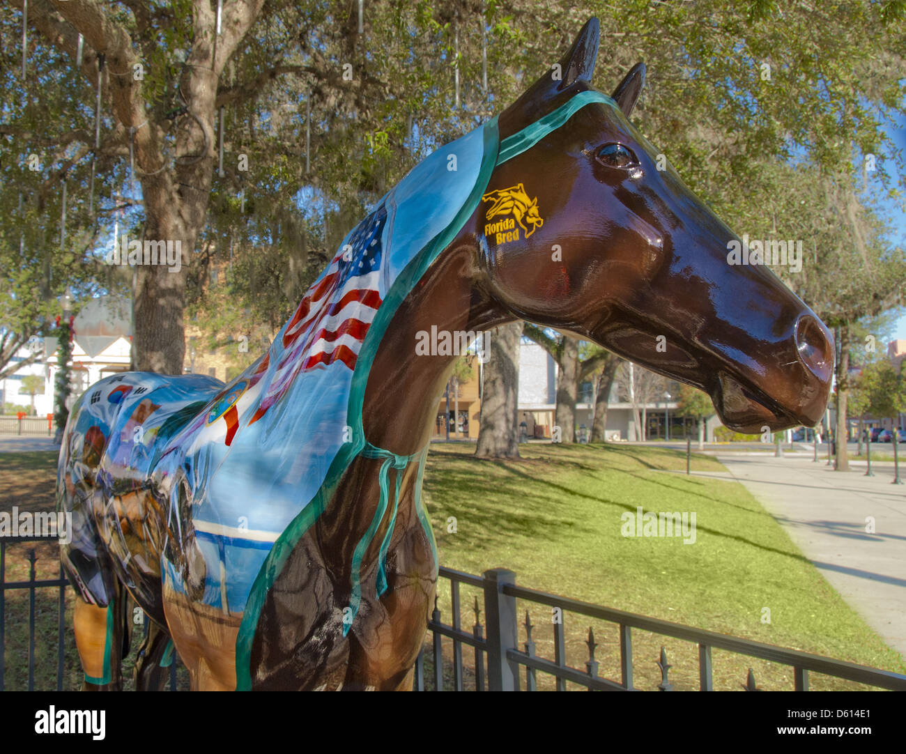 Horse Fever, community art project of painted horses in downtown district of the Horse Capital of the World, Ocala, Florida, USA Stock Photo