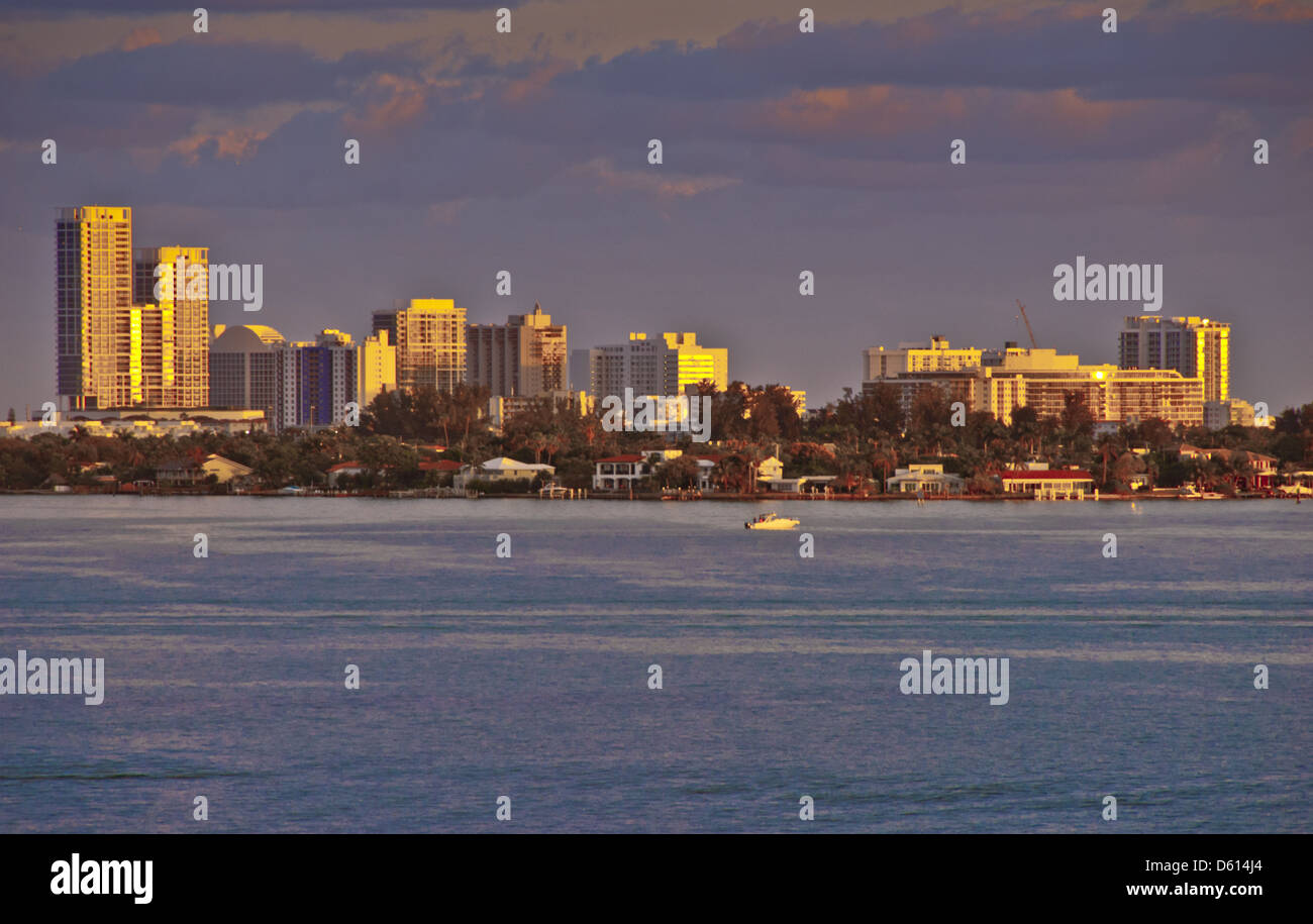 Biscayne Bay and skyline of Miami Beach, Florida, USA Stock Photo