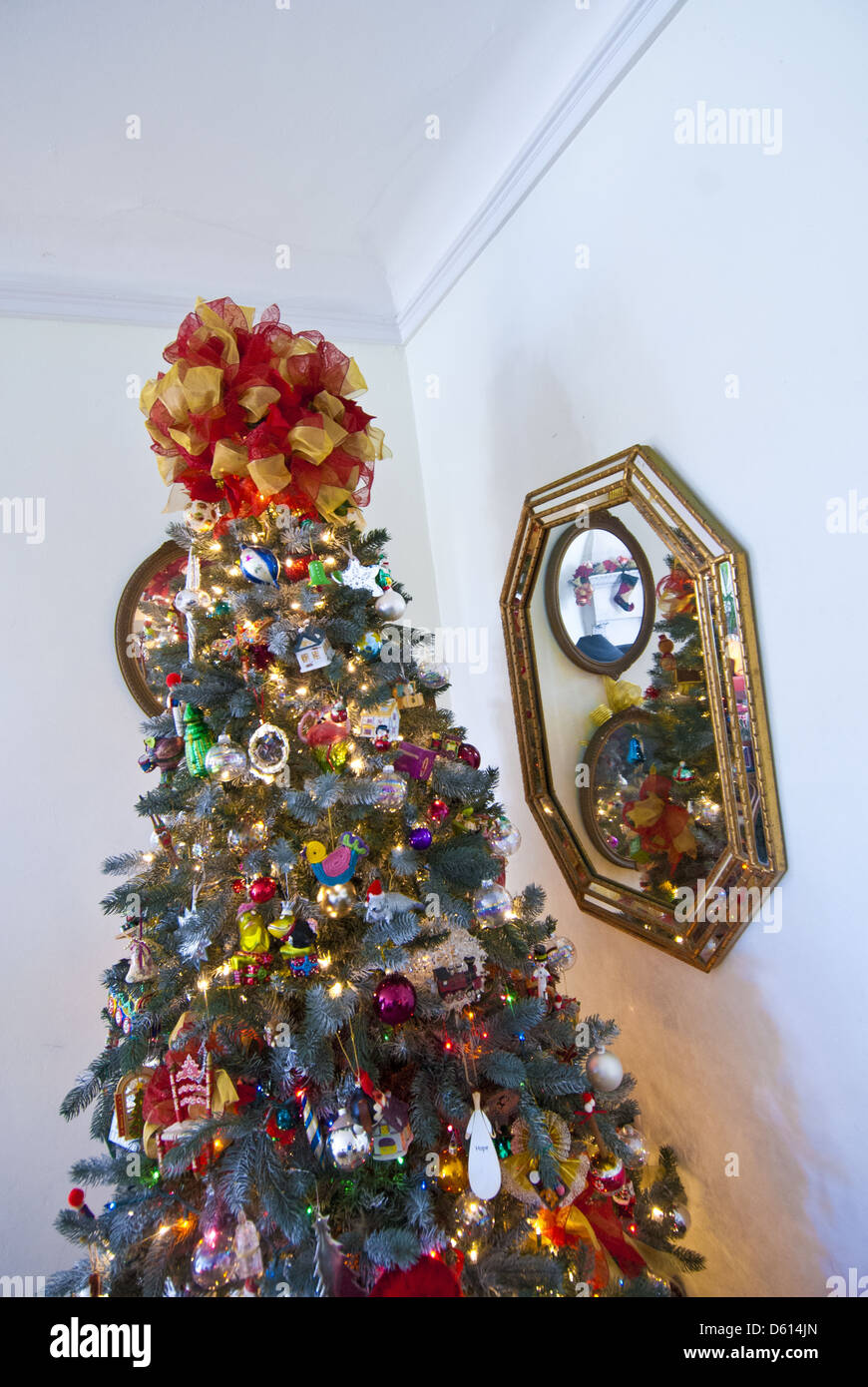 Illuminated Christmas tree, close up Stock Photo