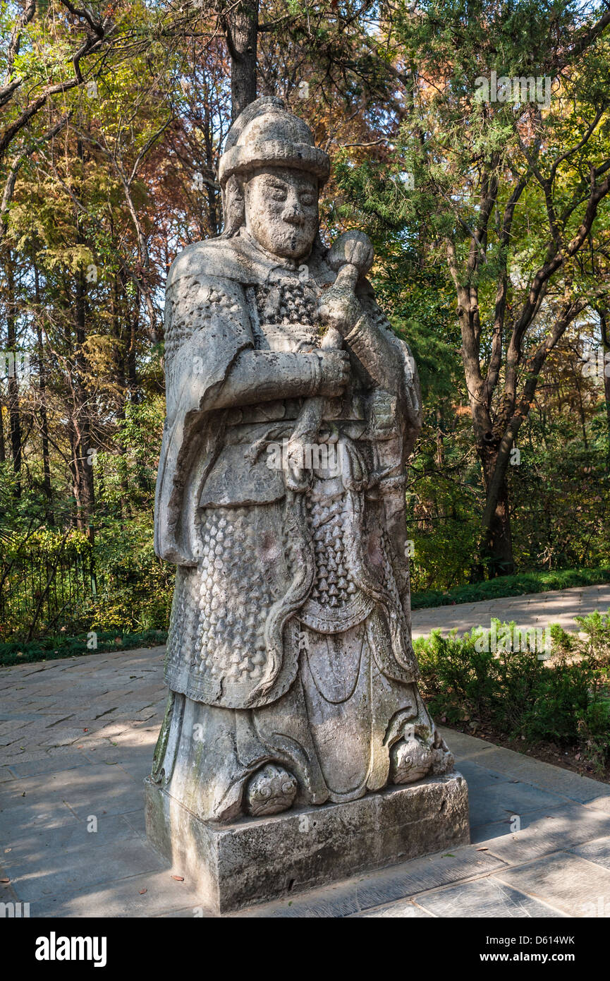Stone general statue in Ming Xiaoling Mausoleum Imperial Tomb in Nanjing, China. Stock Photo