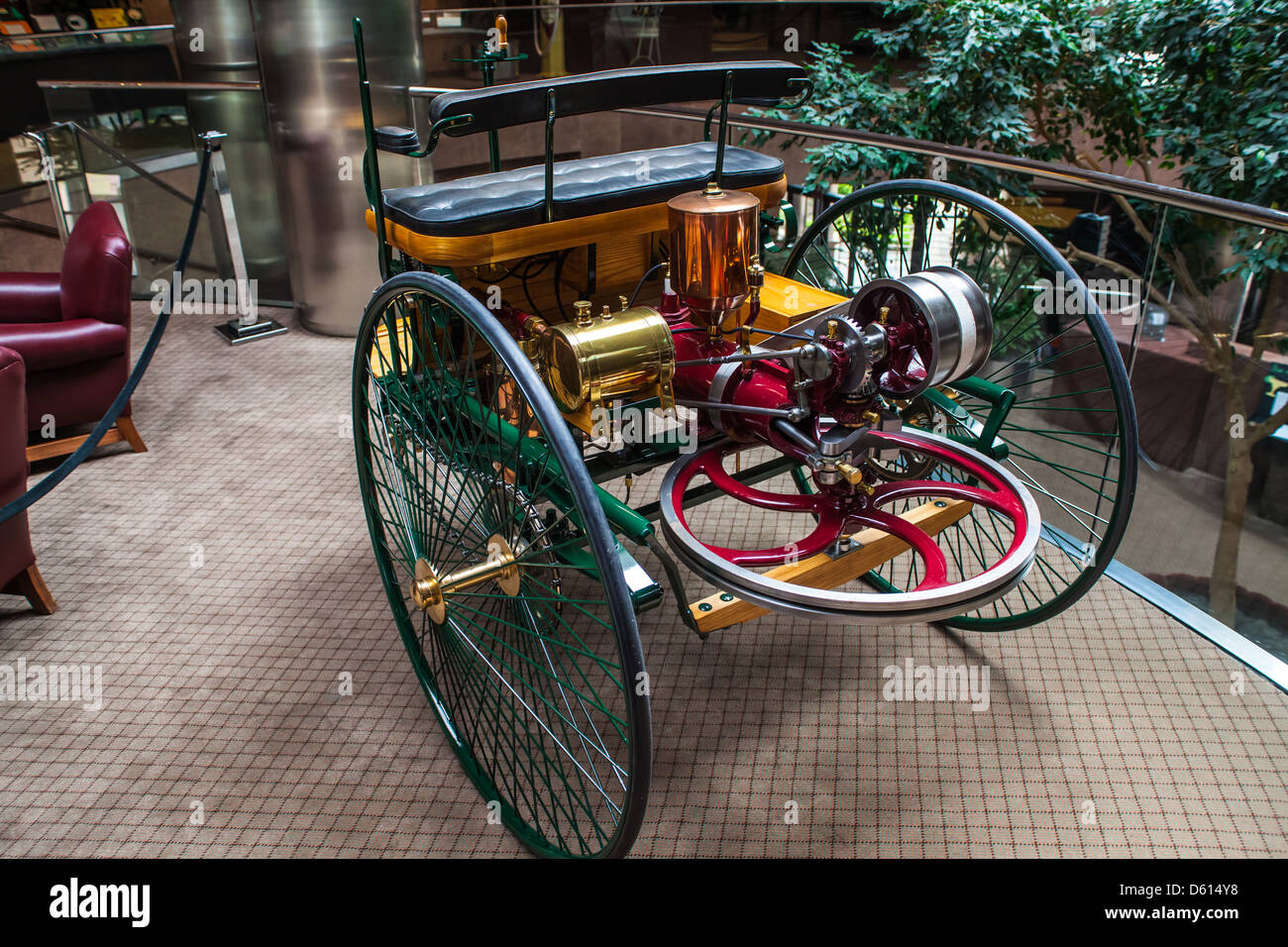 A replica of The Benz 1886 Patent Motorwagen. The first commercially