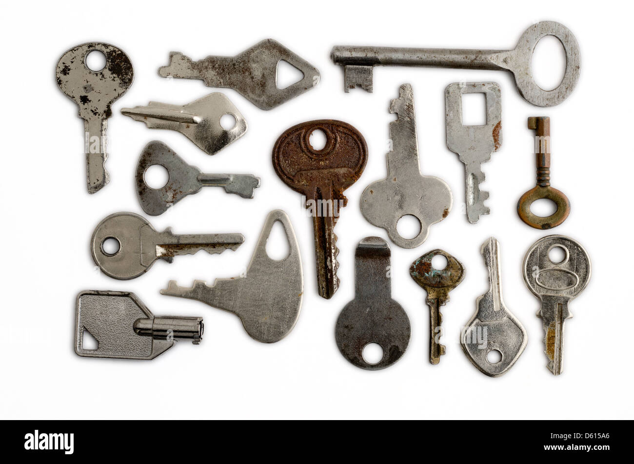 Several keys, ancient and modern, over white background Stock Photo - Alamy