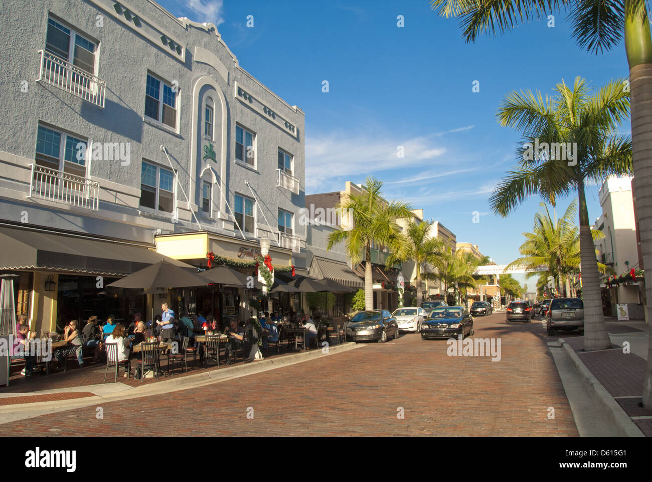 Historic downtown district on First Street in Fort Myers, Florida, USA Stock Photo