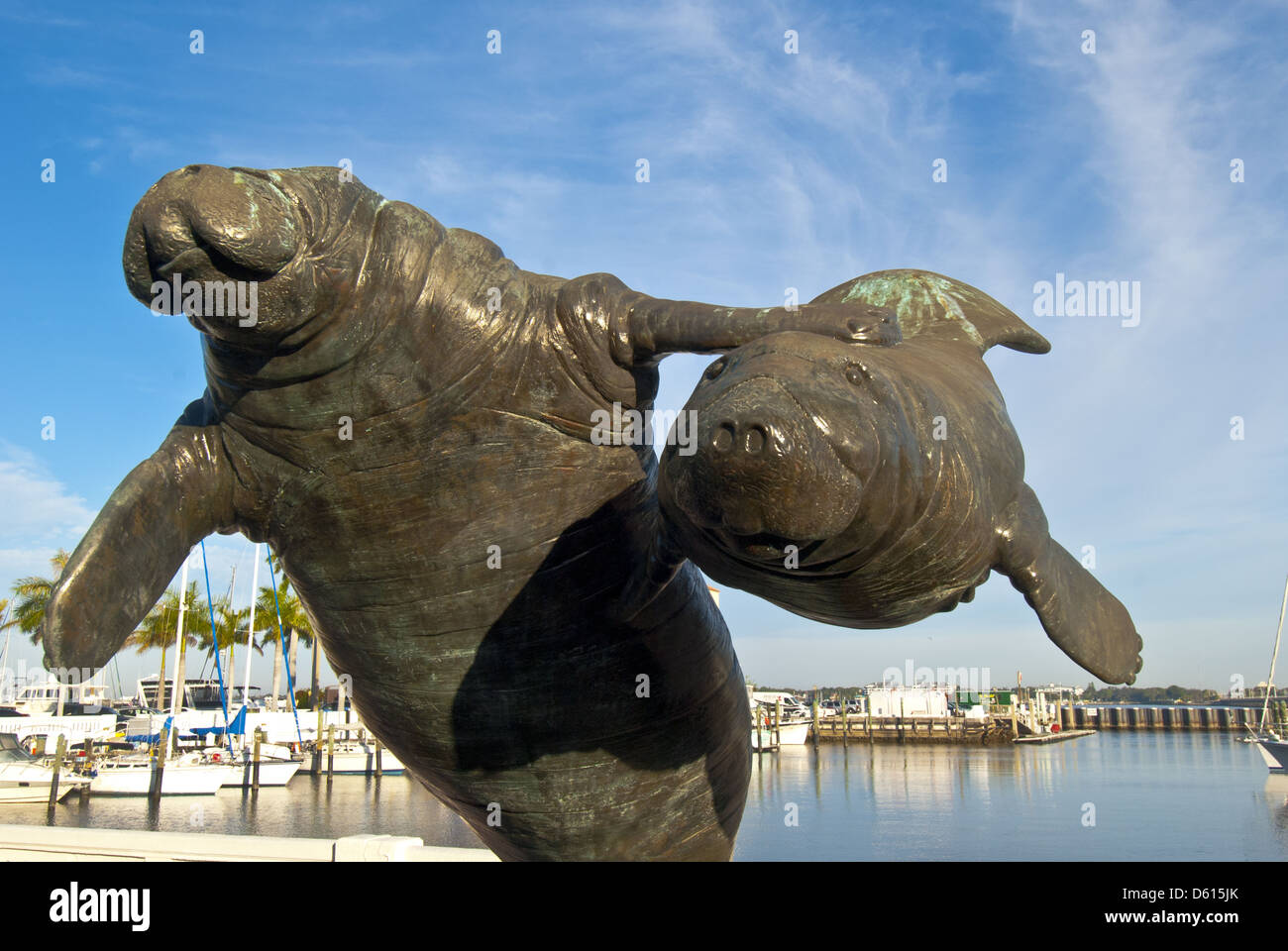 Manatee statue on Riverwalk, near Twin Dolphin Marina on the Manatee