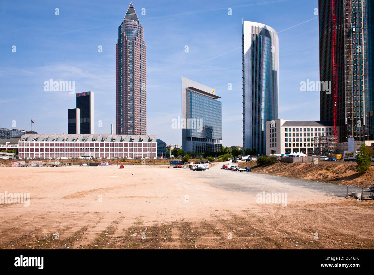 Cleared construction site with the MesseTurm behind, Frankfurt Stock Photo