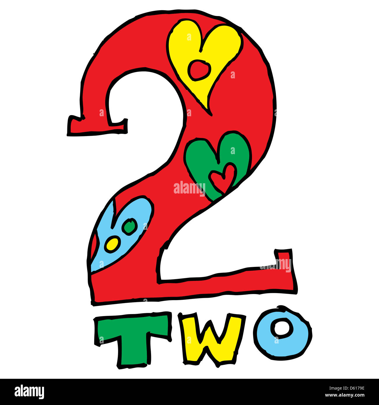 childish graffiti numerals, doodle number 2 isolated on white background Stock Photo