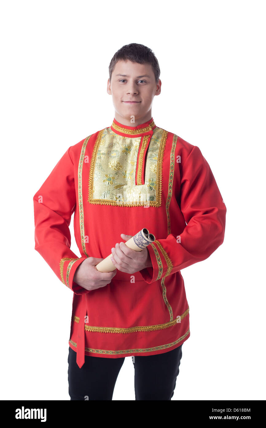 Dancer in russian costume with letter Stock Photo Alamy