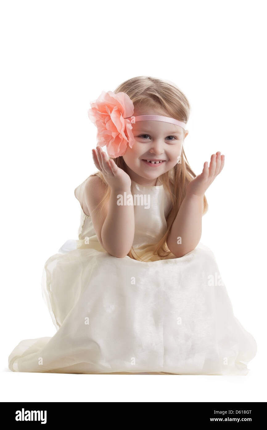 Funny little girl in long dress Stock Photo Alamy