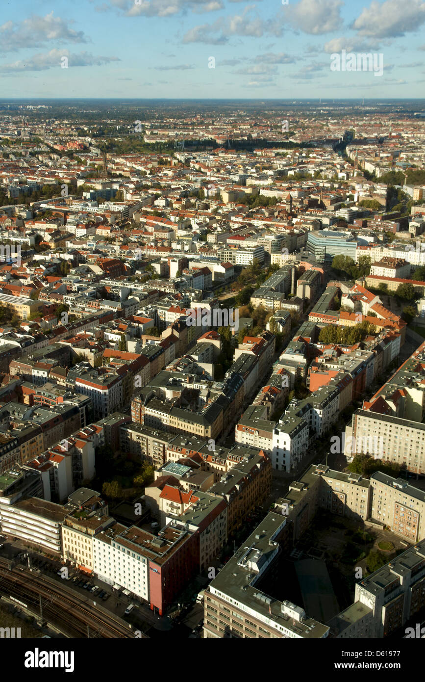Aerial view of the cityscape of Berlin, Germany, from the Fernsehturm ...