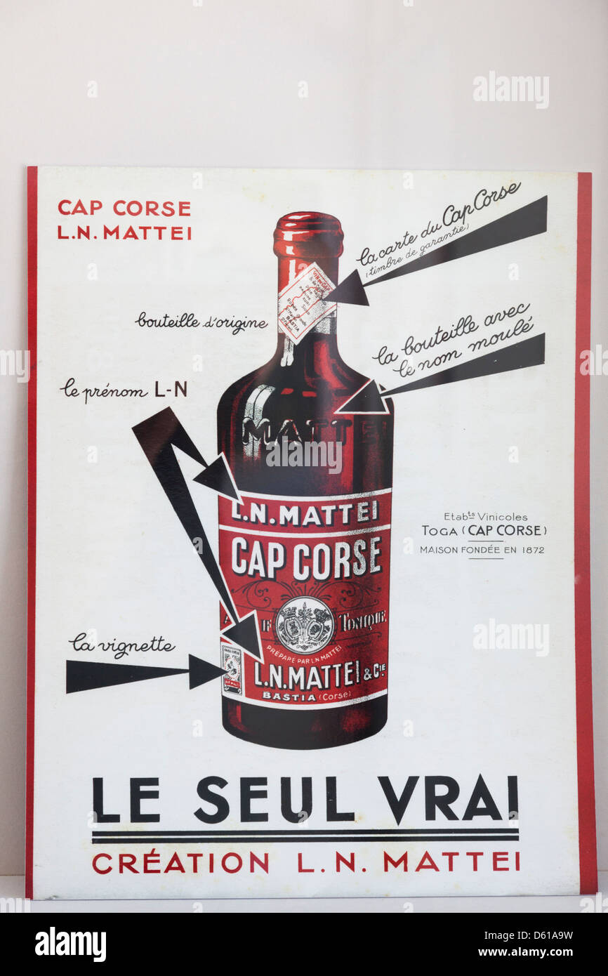France, Corsica, Corte, Citadel, Musee de la Corse museum, old bottles of Corsican liqueurs Stock Photo