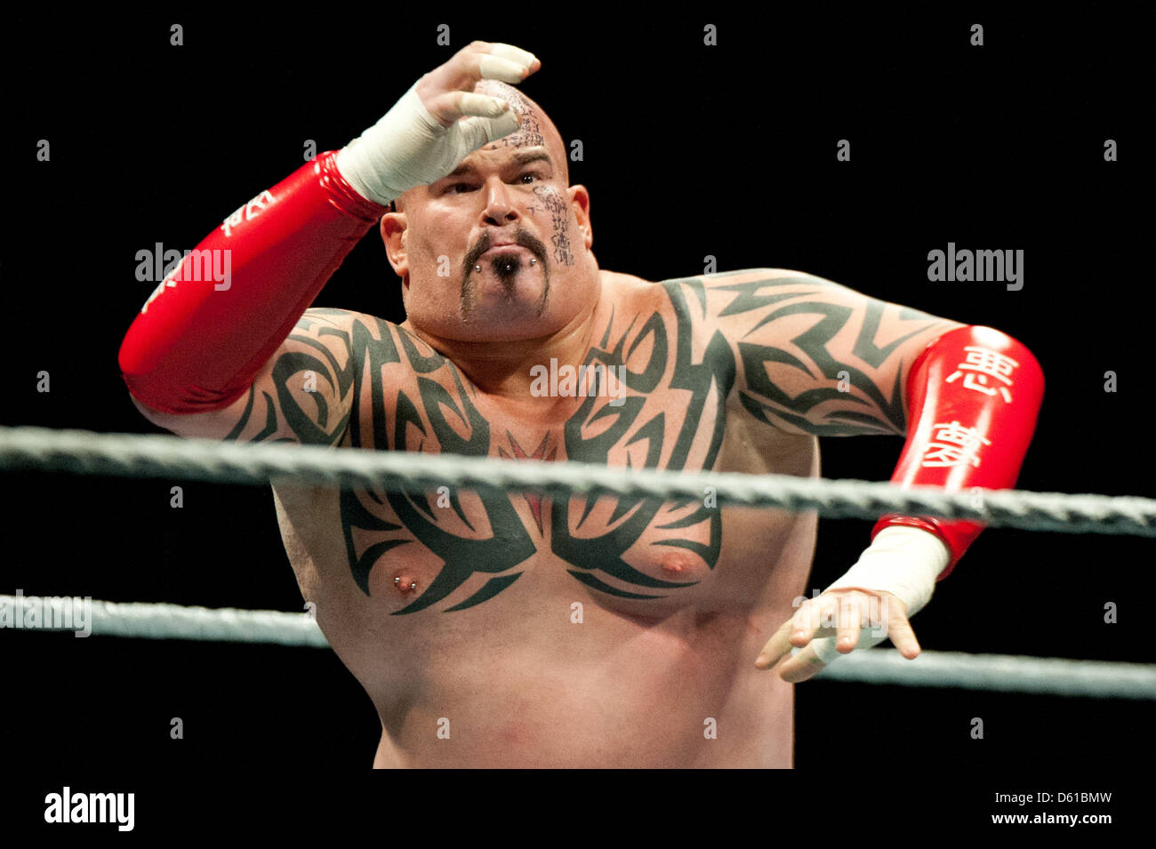 US-wrestler Lord Tensai gestures during a fight at the RAW WrestleMania Revenge Tour at the o2 World canue in Berlin, Germany, 14 April 2012. The WWE (World Wrestling Entertainment) celebrates its 20th German anniversary this April. The first show in Germany was staged in Kiel, Germany, in April 1992. Photo: Sebastian Kahnert Stock Photo