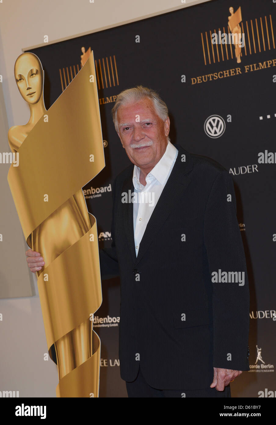 Camera man Michael Ballhaus arrives for the reception of the nominees for the German Film prize 2012 at the PanAm-Lounge of the House Eden in Berlin, Germany, 14 April 2012. The presentation of the German Film Prize will take place on 27 April 2012. Photo: Britta Pedersen Stock Photo