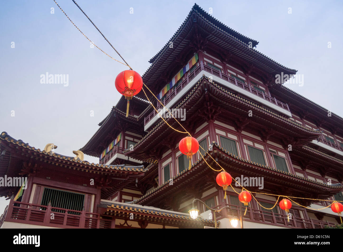 famous Buddha Tooth Relic Temple in Singapore by twilight Stock Photo
