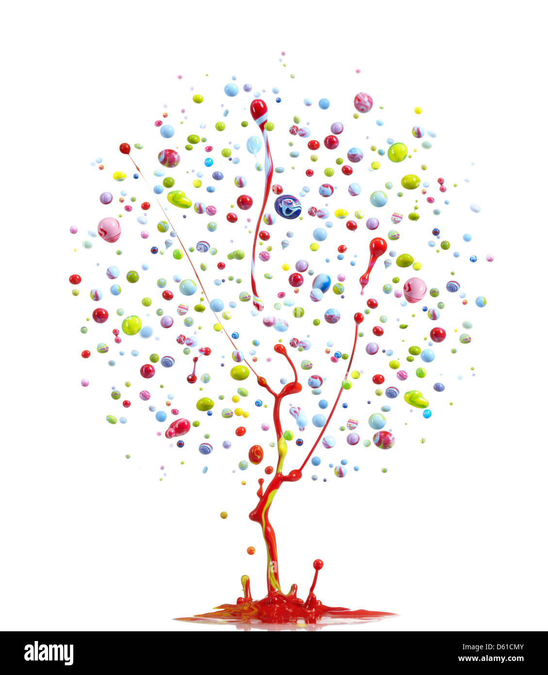 colorful paint splashing form into tree shape Stock Photo