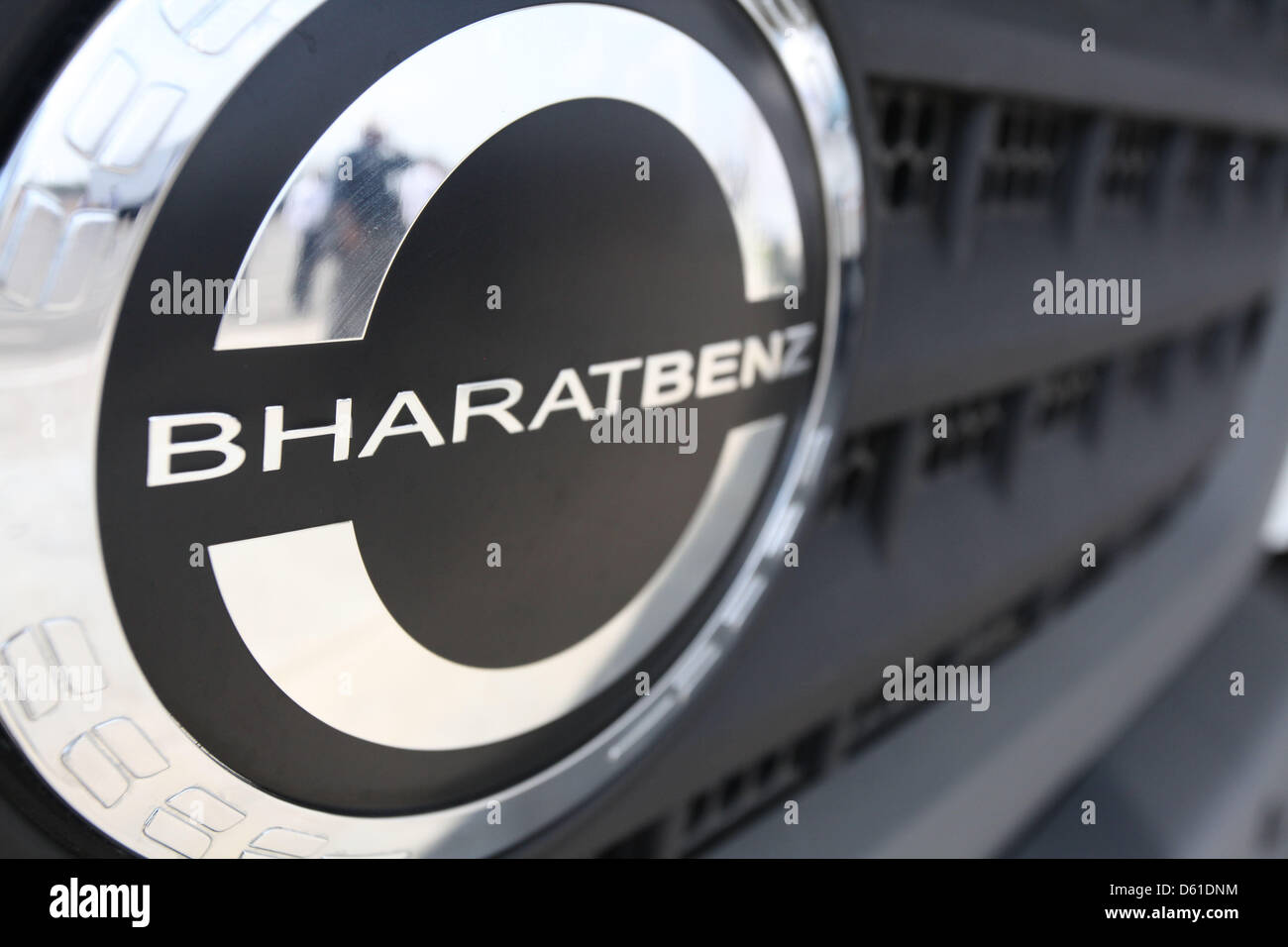 The logo of the new Daimler brand Bharat-Benz is seen on a truck at the new Daimler truck plant in Oragadam, India, 18 April 2012. Car manufacturer Daimler enters the Indian market for trucks with its own plant. The Indian truck market is already the tird largest of its kind in the world and keeps growing rapidly. The new plant in Oragadam will produce medium and heavy trucks under Stock Photo
