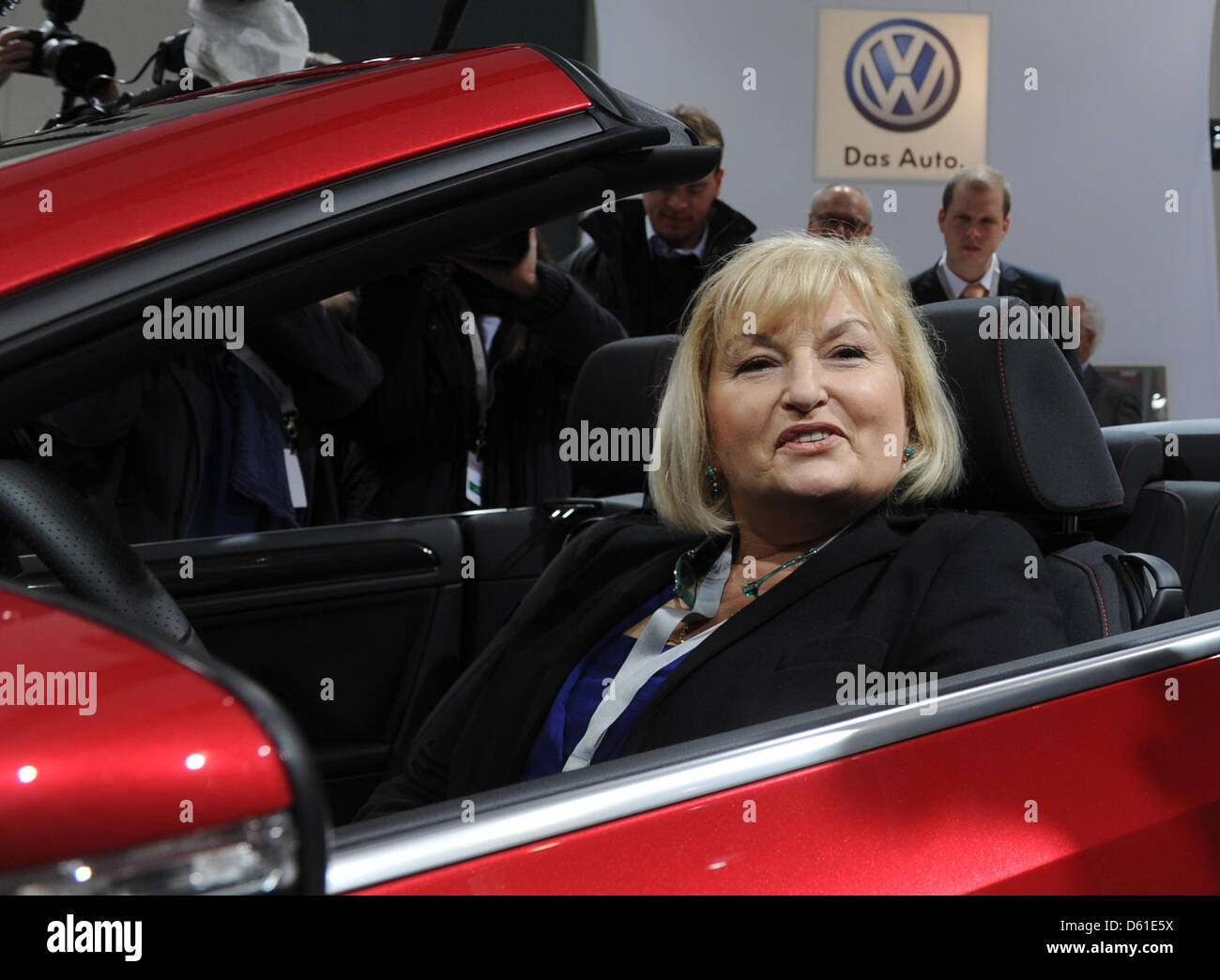 Wife of the chairman of Volkswagen Supervisory Board, Ferdinand Piech, Ursula Piech sits in a VW Golf convertible car during the general meeting of car manufacturer  Volkswagen in Hamburg, Germany, 19 April 2012. Ursula Piech will be elected to the supervisory board during the meeting. Photo: MARCUS BRANDT Stock Photo