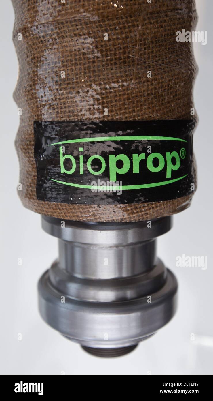 A cardan shaft made of hemp, manufactured by German car supplier IFA  Rotorion - Holding GmbH, is on display in Haldensleben, Germany, 18 April  2012. This particular organic cardan shaft is around