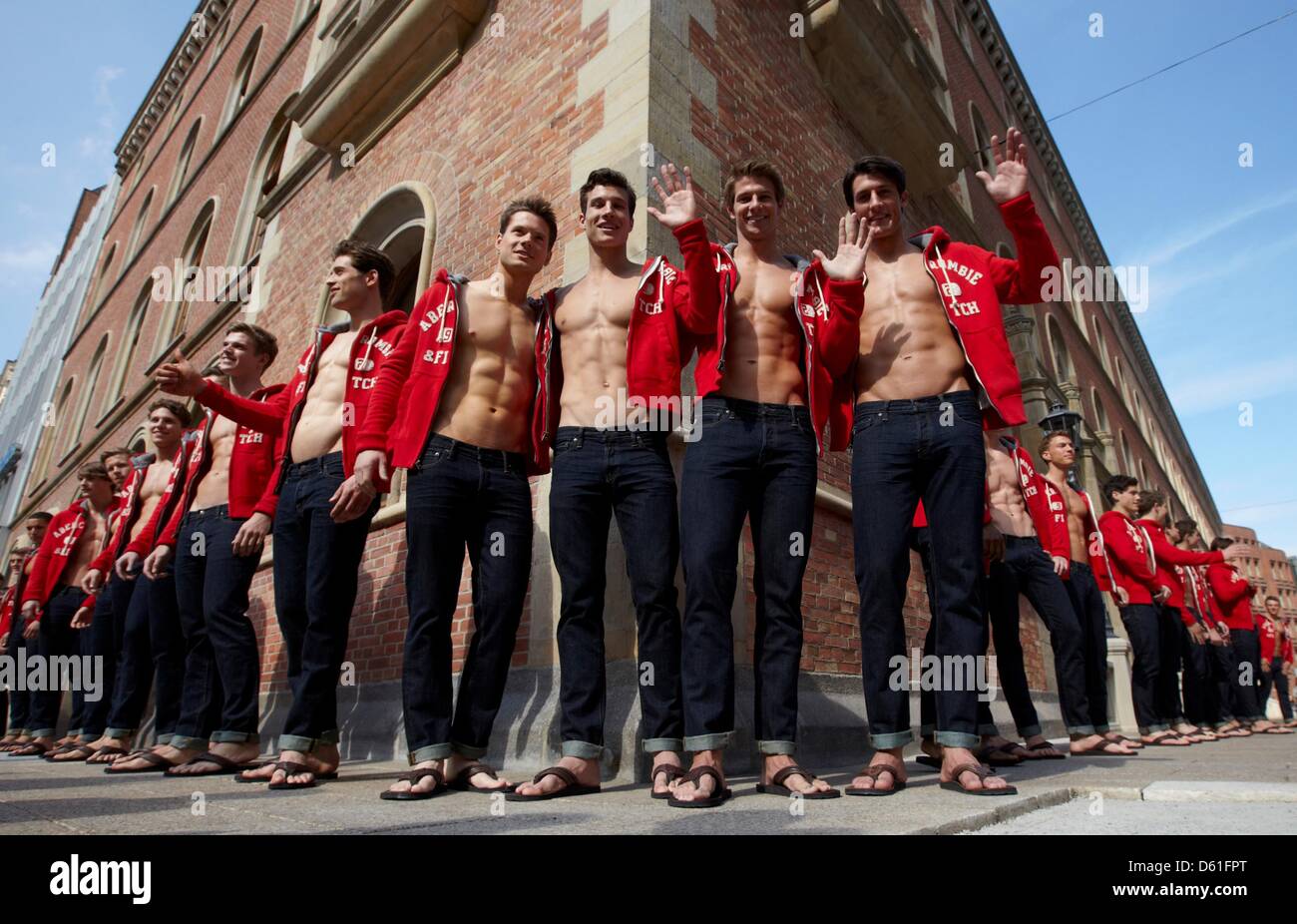 Male Models Pose During A Photo Call In Front Of The Future Stock Photo Alamy