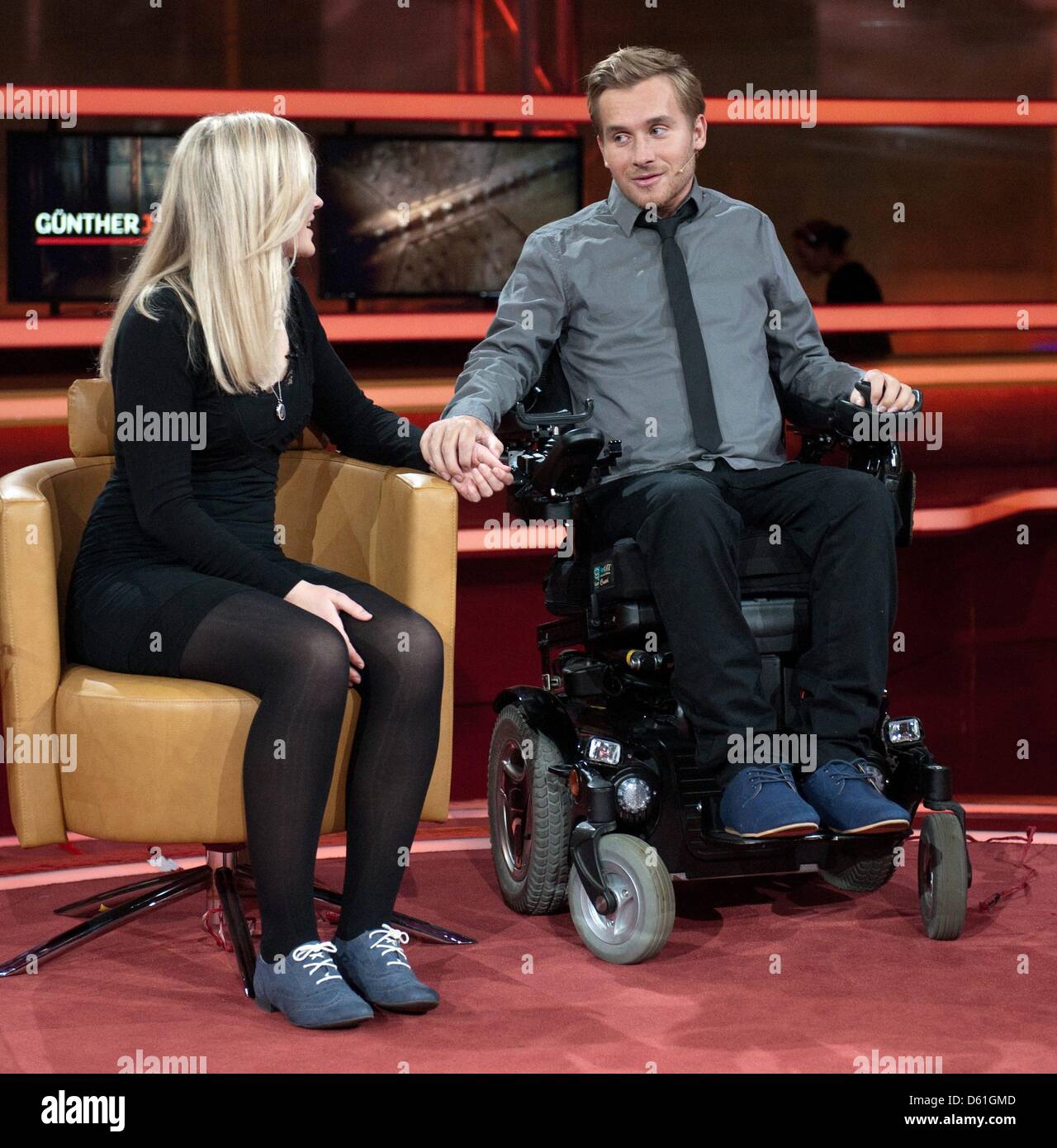 Samuel Koch and his sister Rebecca are guests in the German TV talk show  'Guenther Jauch' by public broadcaster ARD titled 'Strokes of fate - Samuel  Koch's second life' in Berlin, Germany,