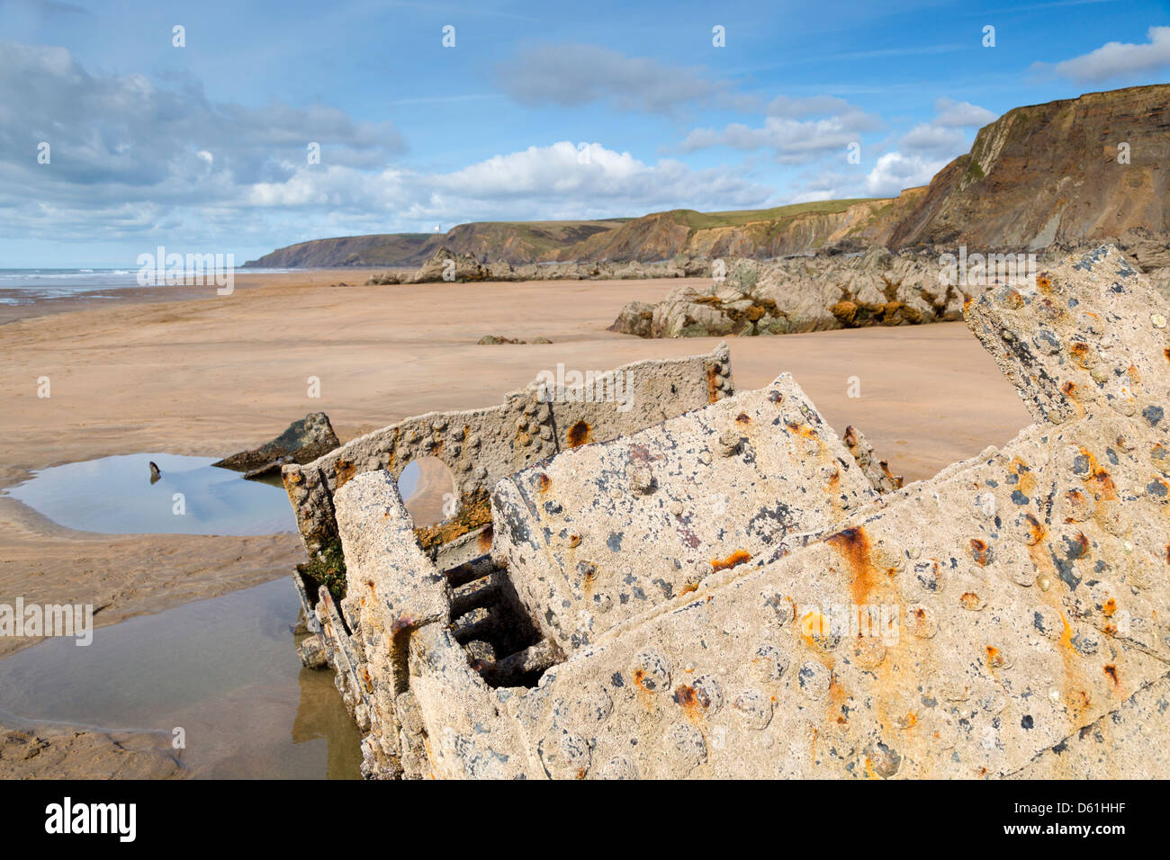 Beach; Near Flexbury; Bude; Cornwall; Remains of an Old Ship;UK Stock