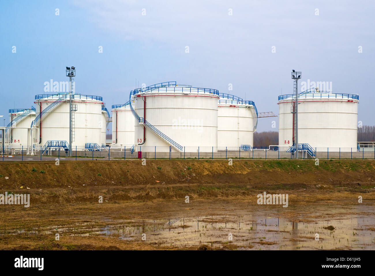 Oil storage tanks. Fuel storage tanks at oil refinery factory. Stock Photo