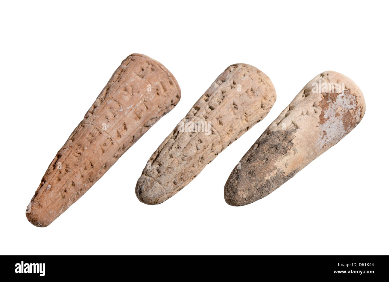 3 Cuneiform Clay cones 2nd Millennium BCE Stock Photo