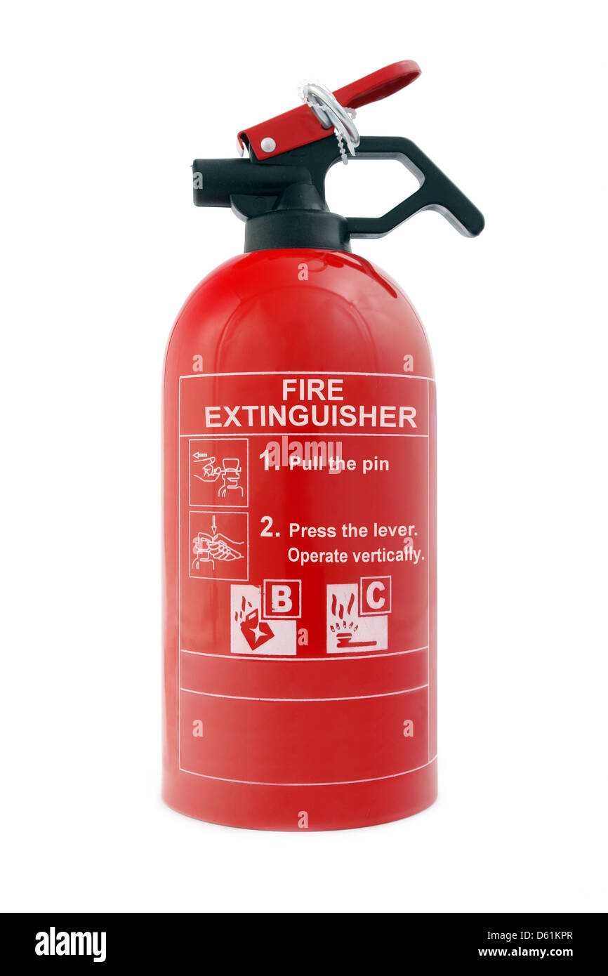 Portable car dry-powder fire extinguisher isolated on white background Stock Photo